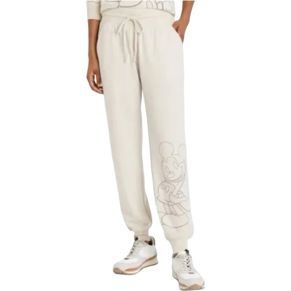 Disney Mickey Mouse Size M Cream Jogger Pants w/Pockets